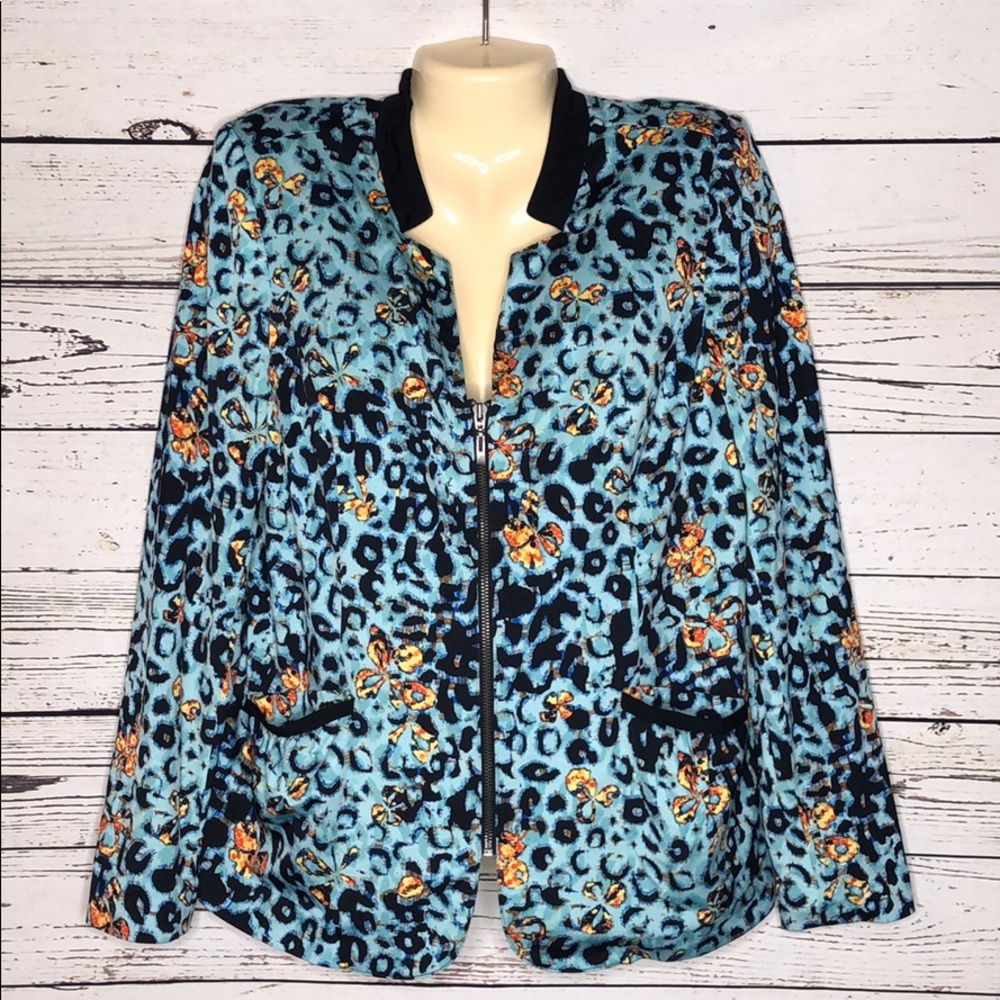 Mark Zunino Size L Animal - Floral Print Zip Front Blazer Jacket
